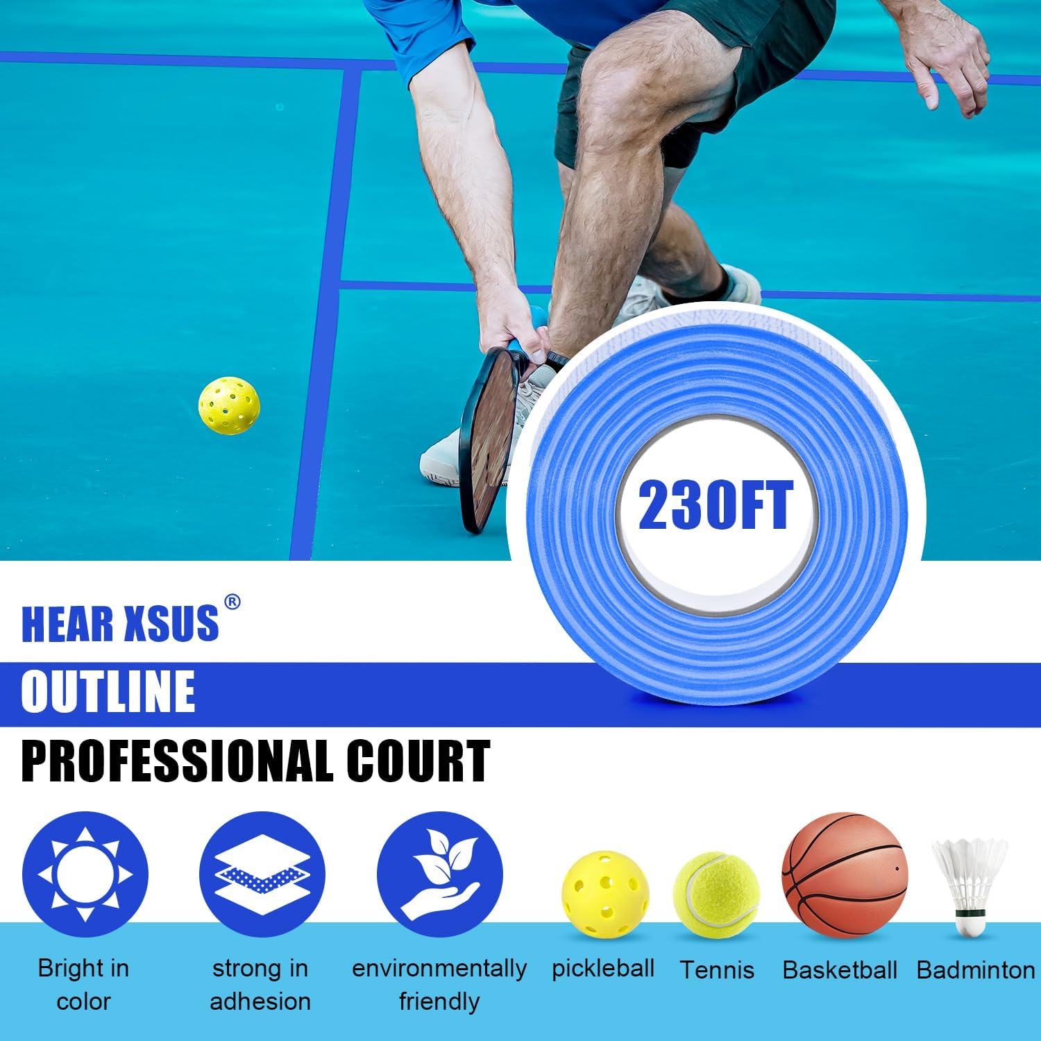230 ft Pickleball Court Tape, 2 in Wide x 76.7 yd Long Court Marking Kit for A Complete Pickleball Court, Durable Floor Marking Tape for Outdoor and Indoor Use