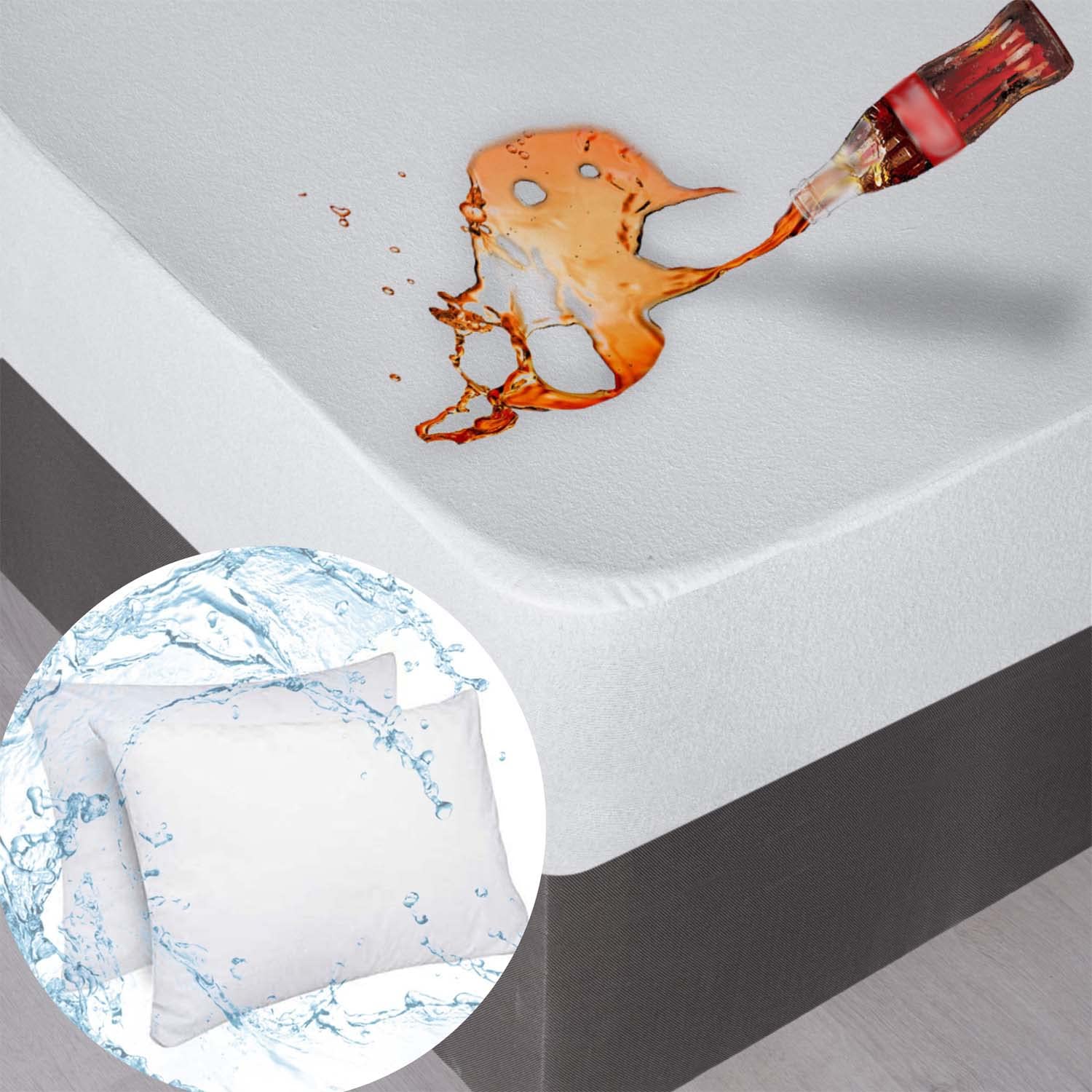 Protector de colchón impermeable King con 2 fundas de almohada de rizo de algodón para cama de 8-14
