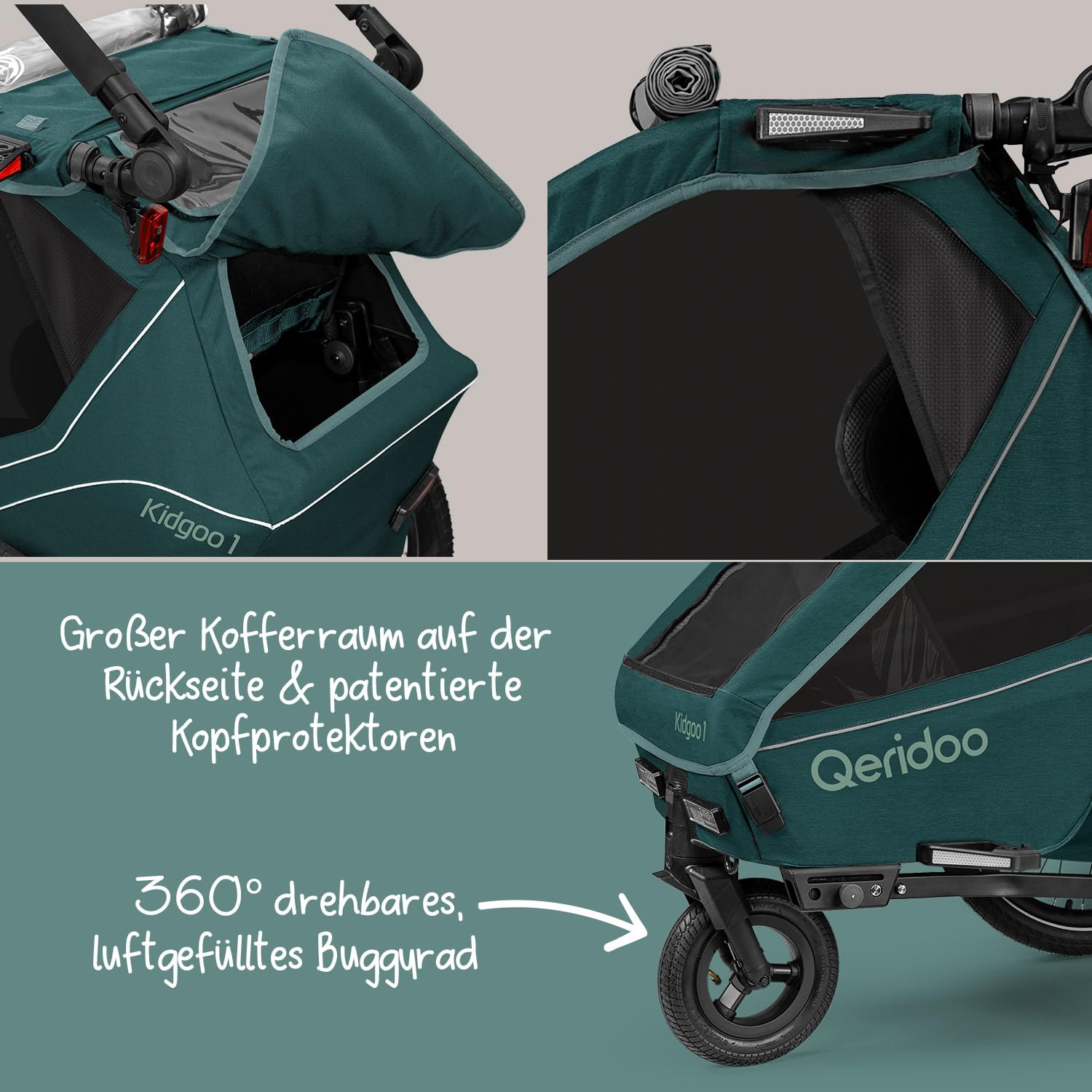 Qeridoo Kidgoo 1 | Fahrradanhänger 1 Kind mit Federung & 3-in-1-Verdeck | Kinderfahrradanhänger & Jogger Kinderwagen | Faltbarer Fahrrad Anhänger Kinder | Komfortabler Kinderanhänger Fahrrad