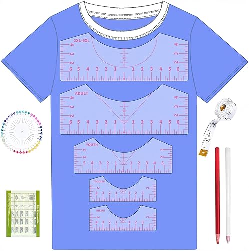 Miniatura 15 de Guía de regla para camisetas para alineación de vinilo, reglas para camisetas para centrar diseños, plantilla de medición de PVC, suministros