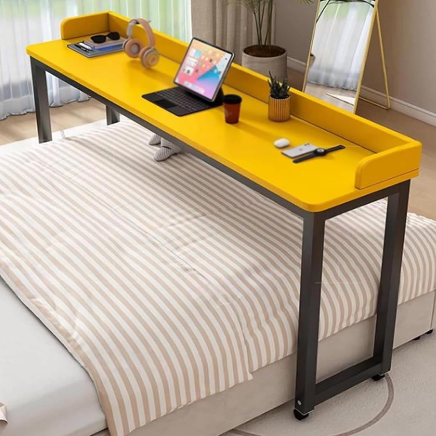 Over Bed Table with Wheels Adjustable Height, Rolling Generic Overbed Table with Baffle, Works As Bar Table, Dining Tables Or Laptop Bed Tables(Gray+White,180cm/70.8in)