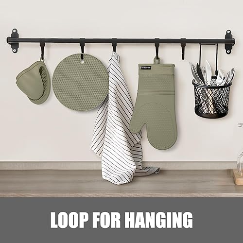 Miniatura 65 de Rorecay Juego de 6 manoplas de horno y soportes para ollas, guantes de silicona extra largos para cocina, resistentes al calor, 500 grados, Milkshake