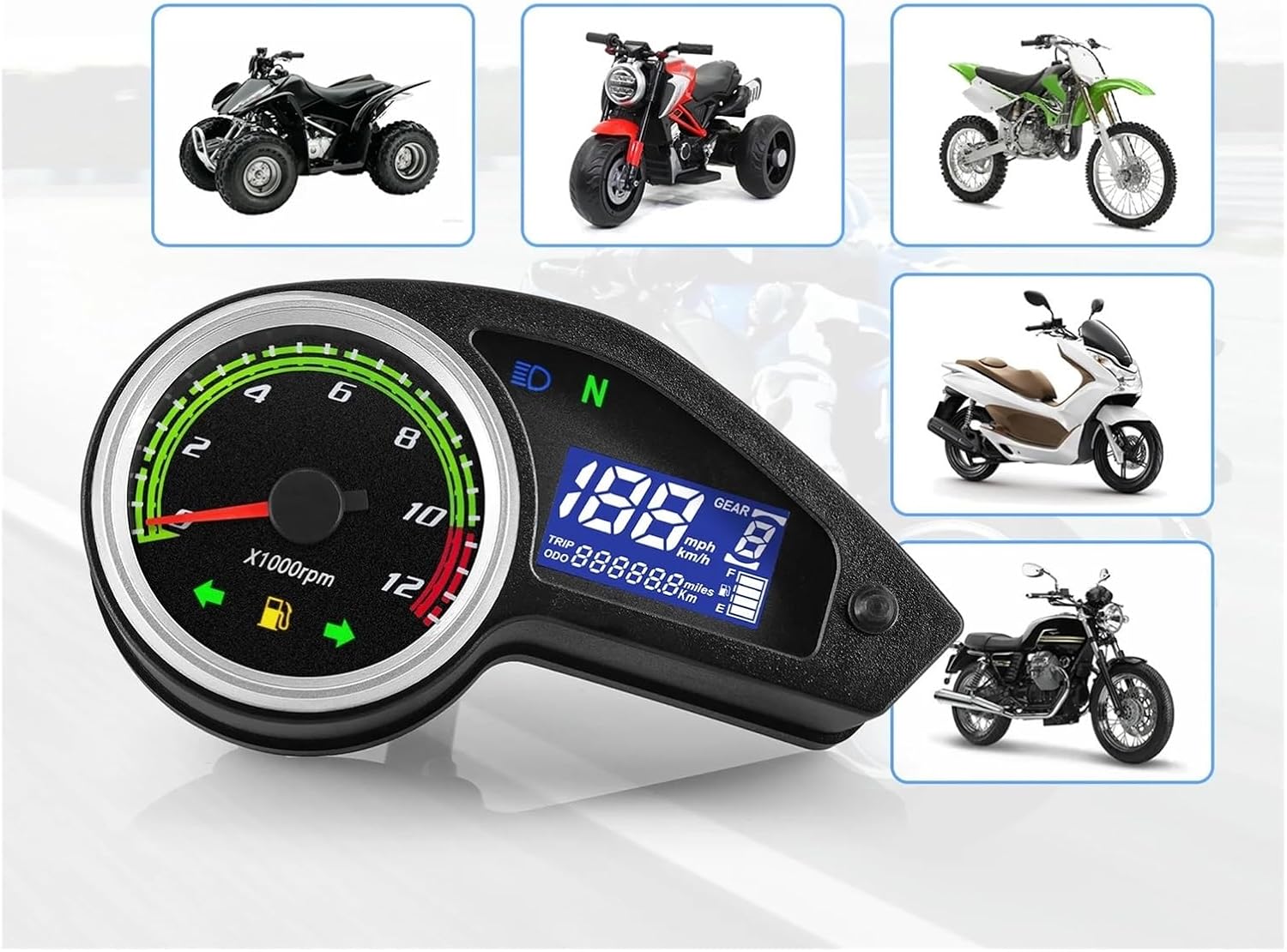 Speedometer Gauge Universal Motorcycle Speedometer Digital Dash with 12000RPM Taachometer Odometer Fuel for GY200 for All 12V Motorcycle