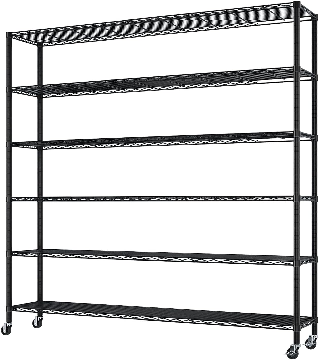 Vasitelan 59" L×17.7" W×83.8" H Wire Shelving Unit Storage Cart, 6 Tier Metal Shelf Rolling Utility Cart 1050Lbs Capacity,Adjustable Layer Rack for Restaurant Garage Pantry Kitchen,Black