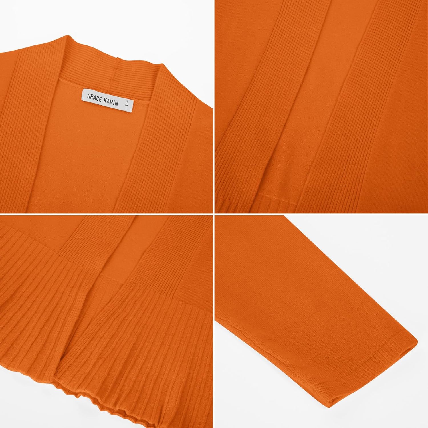 GRACE KARIN Women's Lightweight Draped Open Front Cropped Cardigan Long Sleeve Sweaters Peplum Knit Tops - Image 5