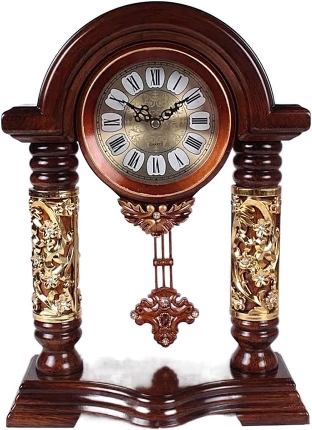 Wall Clock Retro Clock with A Pendulum Mute The Luxurious Texture Artistic Personality Study Office Home Decorations 27 * 37cm Desktop Clock Brown Resin