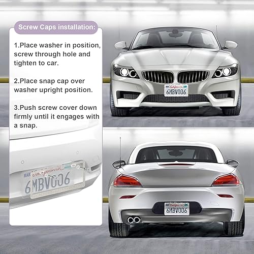 Vista 77 de Paquete de 2 marcos de matrícula brillantes para mujer, accesorios de automóvil con diamantes de imitación brillantes con tapas de cristal con Blanco