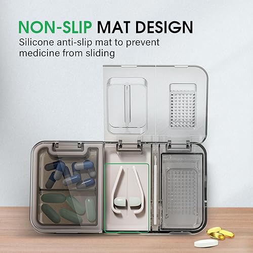 Miniatura 4 de Glosen Organizador diario de píldoras portátil, 4 compartimentos, para píldoras, vitaminas, aceite de pescado, suplementos (naranja blanco)