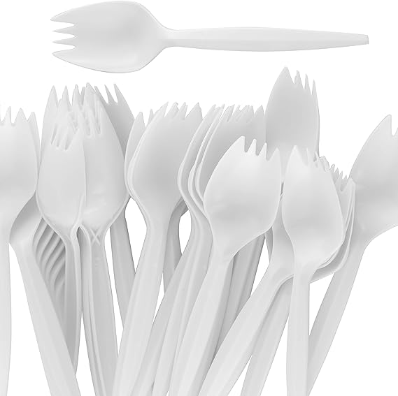 BPAFree White Disposable Sporks 100 Pk. Recyclable, Eco