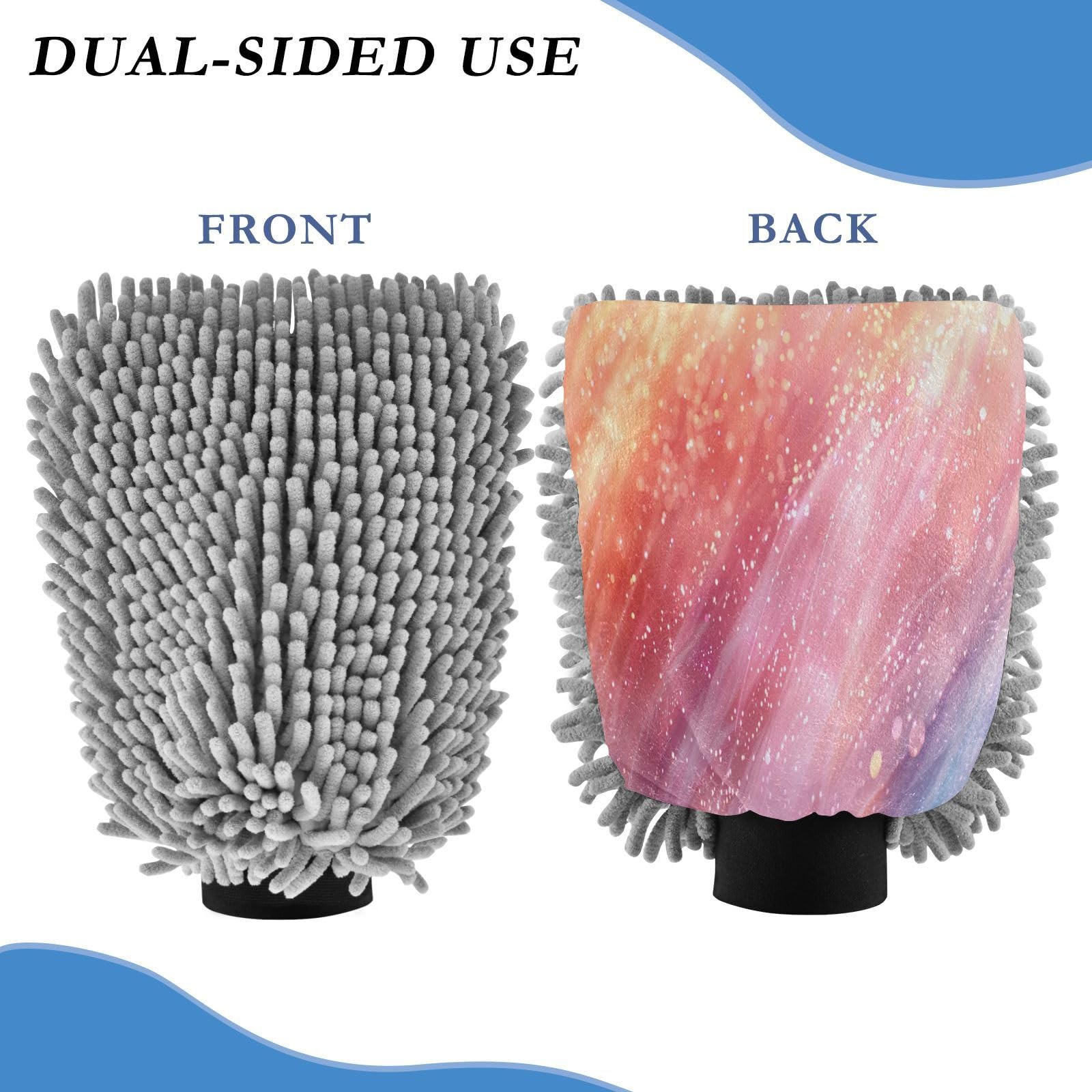 GakkiGii Glitter Color 2 Pack Microfiber Car Wash Mitts, Dual-Sided Chenille Gloves, Scratch-Free for Auto Detailing & Home Cleaning, M
