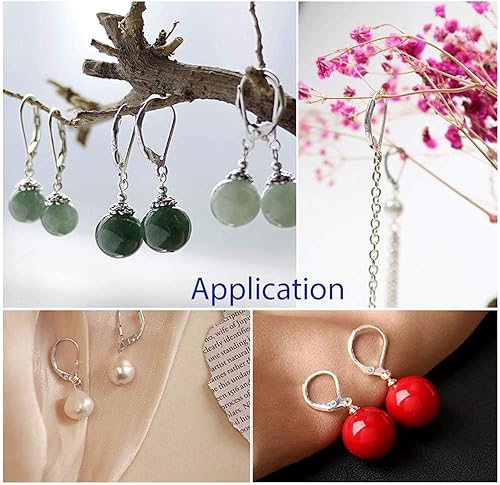 Miniatura 6 de Adabele 100 ganchos hipoalergénicos para pendientes con cierre de palanca de 0.591 in de largo, conector de latón chapado en plata esterlina CF193-1