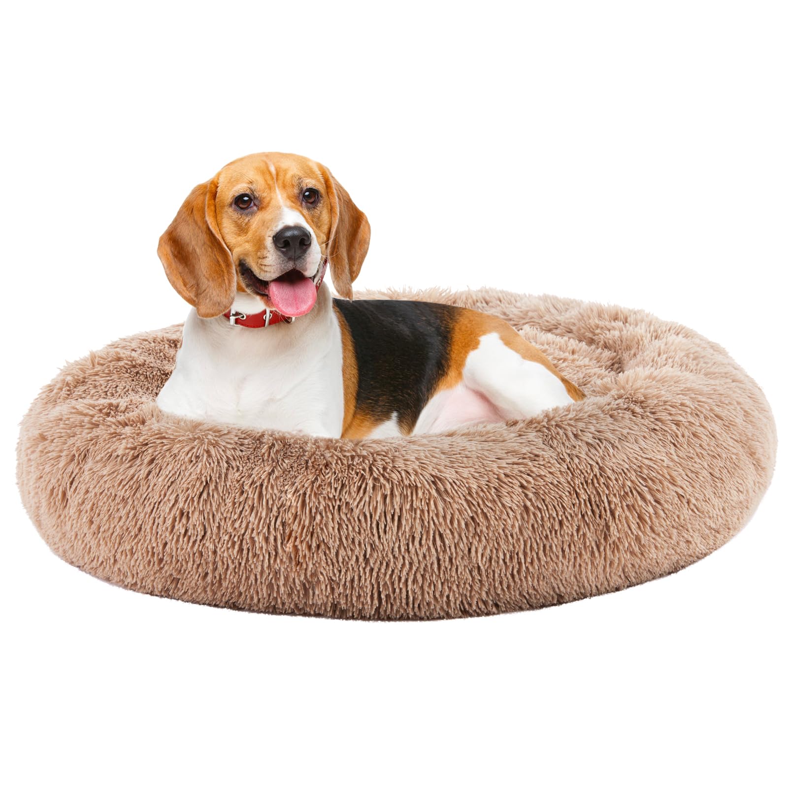DUMOS 37.4x37.4 Inch XL Donut Dog Bed for Indoor Use, Fluffy Faux Fur Plush