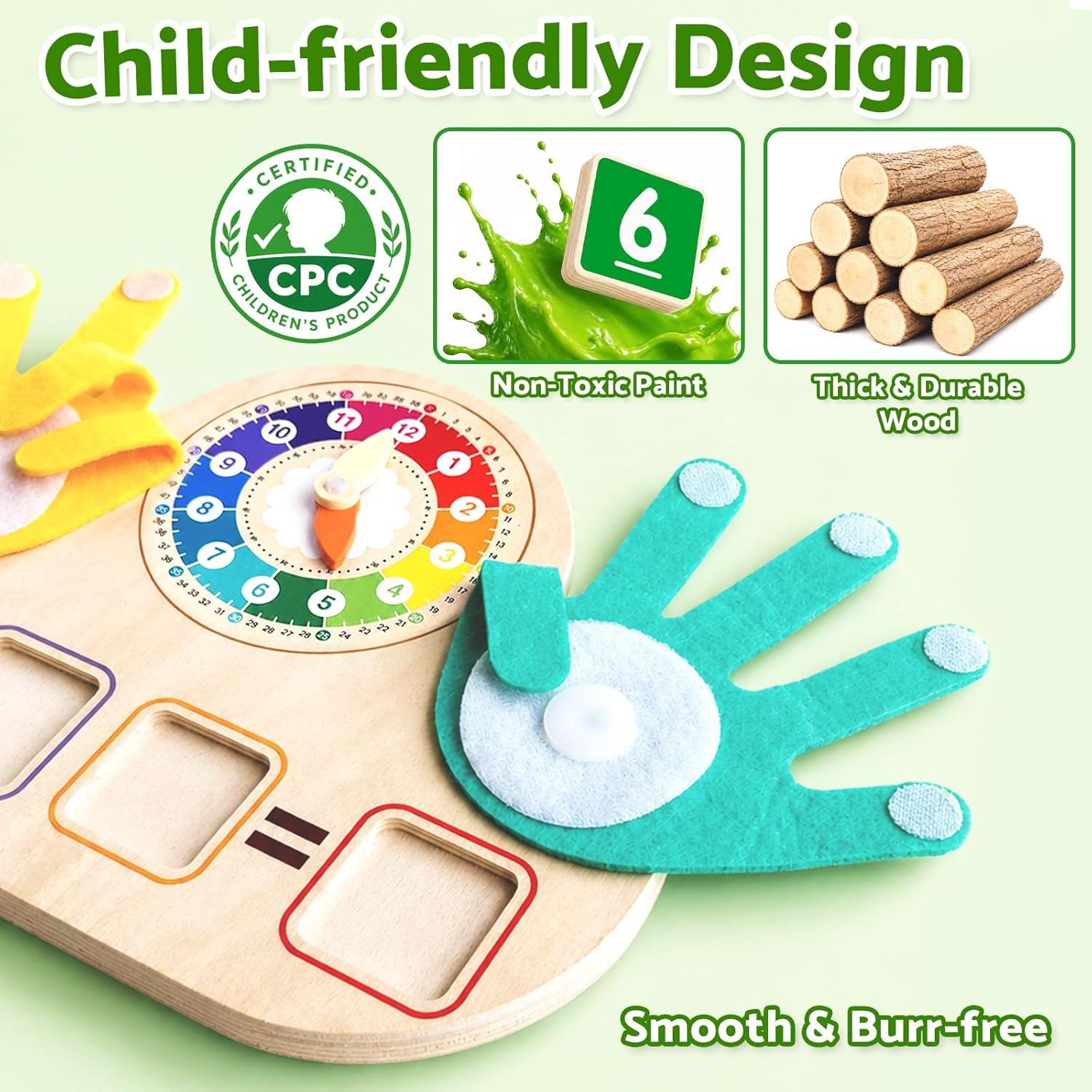Educational 2 in 1 Math Manipulatives Number Counting Blocks & Teaching Clock for Kids, Preschool Learning Toys for Toddlers 3-5, Montessori Toys for 3-5 Year Old Boys Girls Birthday Gifts