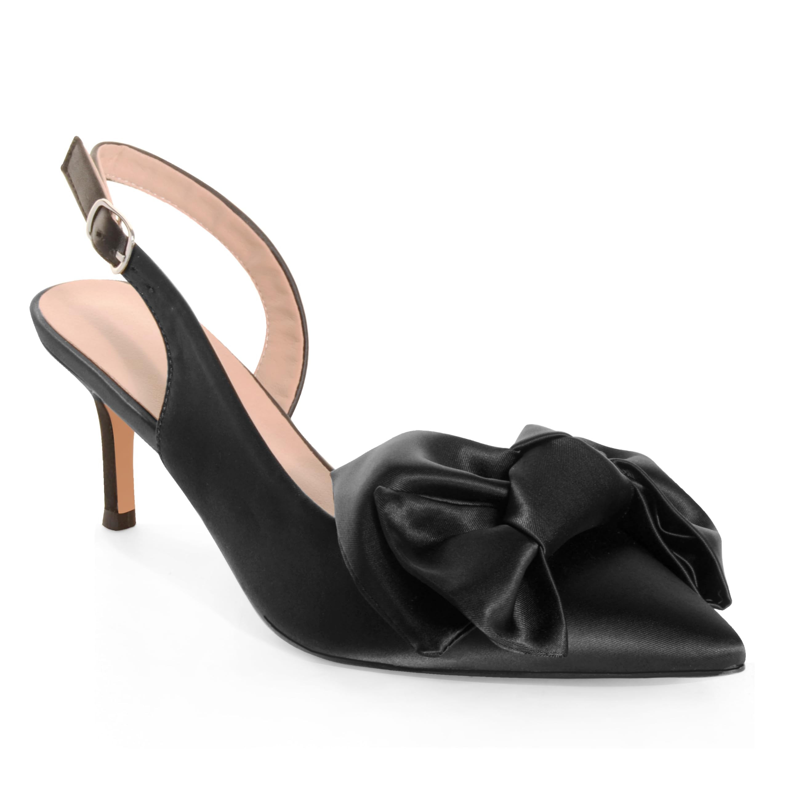 ETHSIETA Kitten Heels for Women Closed Toe Bow Heels Shoes Pointed Toe Sling back Bow Heels