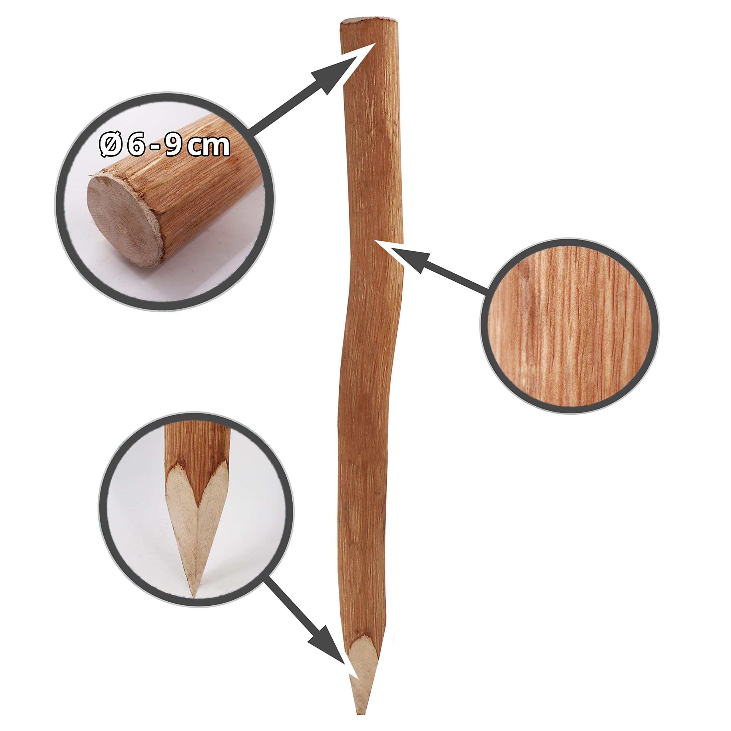 Aquagart Postes de madera para valla de estacas I Postes de valla de avellana I Postes de apoyo duraderos y ayuda para enredaderas I Poste de madera versátil I Producto natural I Varios tamaños