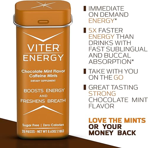 Miniatura 4 de Viter Energy - Mentas cafeinadas, (0.001 onzas) 40 miligramos de cafeína y vitaminas B con potente menta, sin azúcar Aumenta la energía, enfoque y