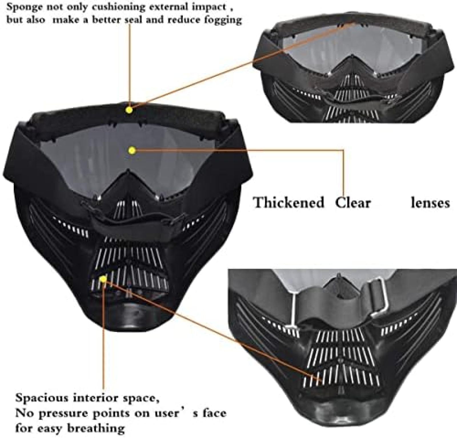 Casco Protettivo tattico Integrale da Softair con Maschera per Occhiali e Lenti, da Applicare al Gioco di Sopravvivenza CS Paintball di Ruolo,BK,24 * 25 CM