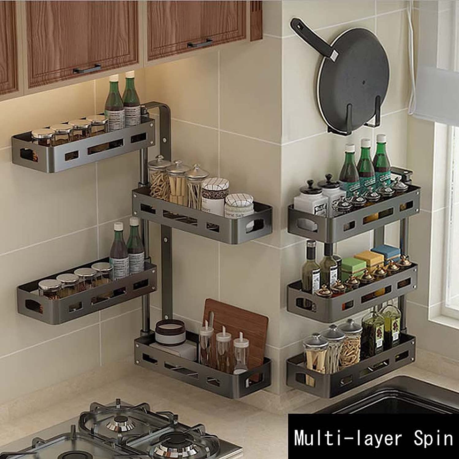 Mensola da cucina, cremagliera rotante, portaspezie, supporto a parete, mensole galleggianti in metallo per la cucina del bagno di casa