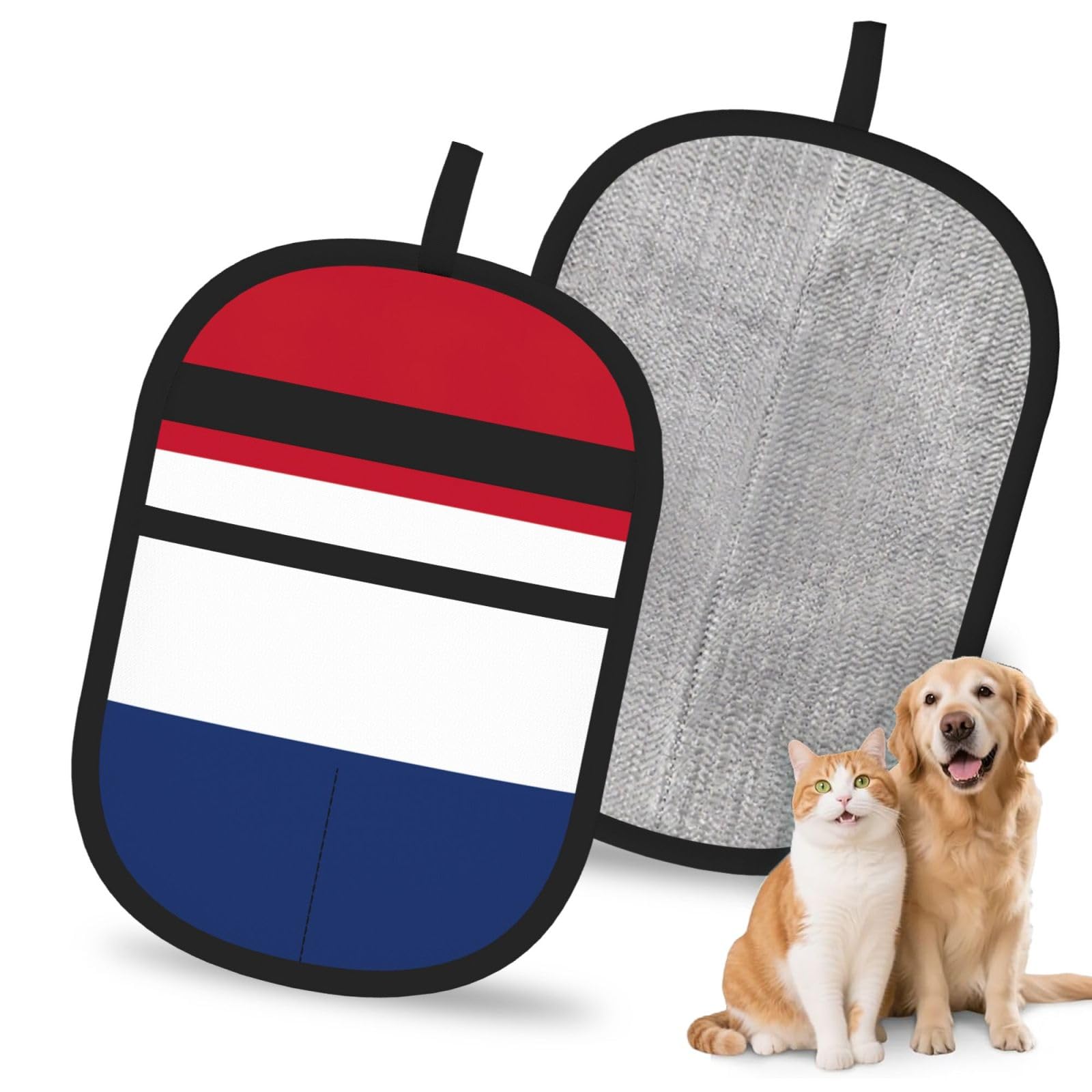 Dutch Flag Print Pet Hair Remover Gloves Grooming Cleaning Accessory Reusable Deshedding Tool
