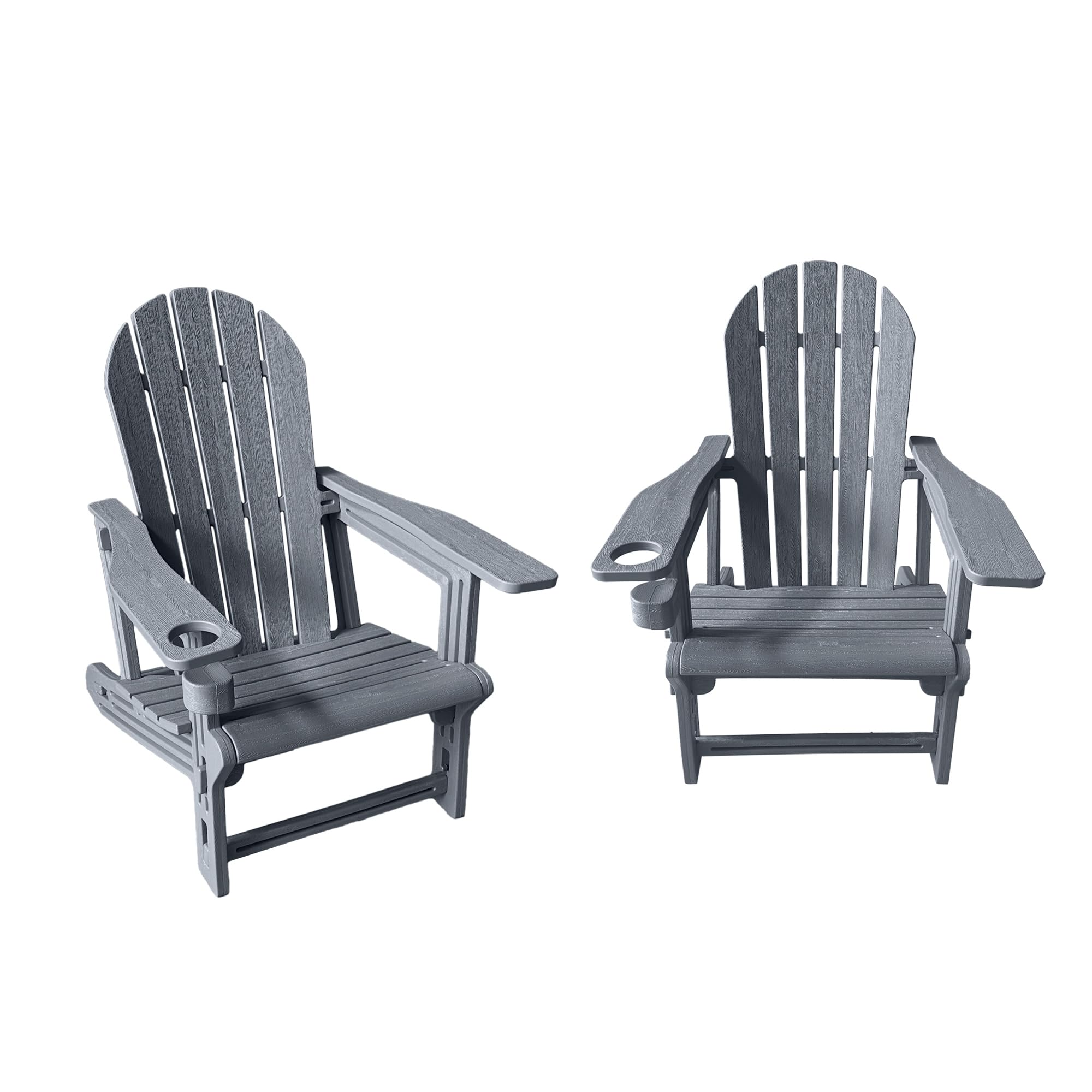 Yaangagpe 2-Pack HDPE Adirondack Chairs with Cup Holder - Garden Furniture Set of 2, Weather-Resistant for Patio Furniture, Outdoor Seating & Garden Chairs (Grey)
