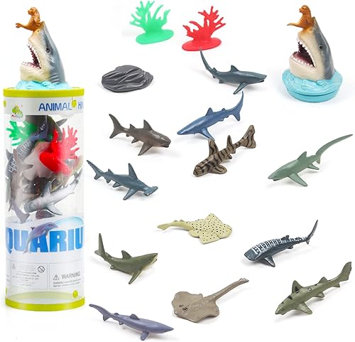 Mini figuras de animales marinos del océano  Juego de 15 piezas  Criaturas realistas del océano para contenedores sensoriales, recuerdos de fiesta