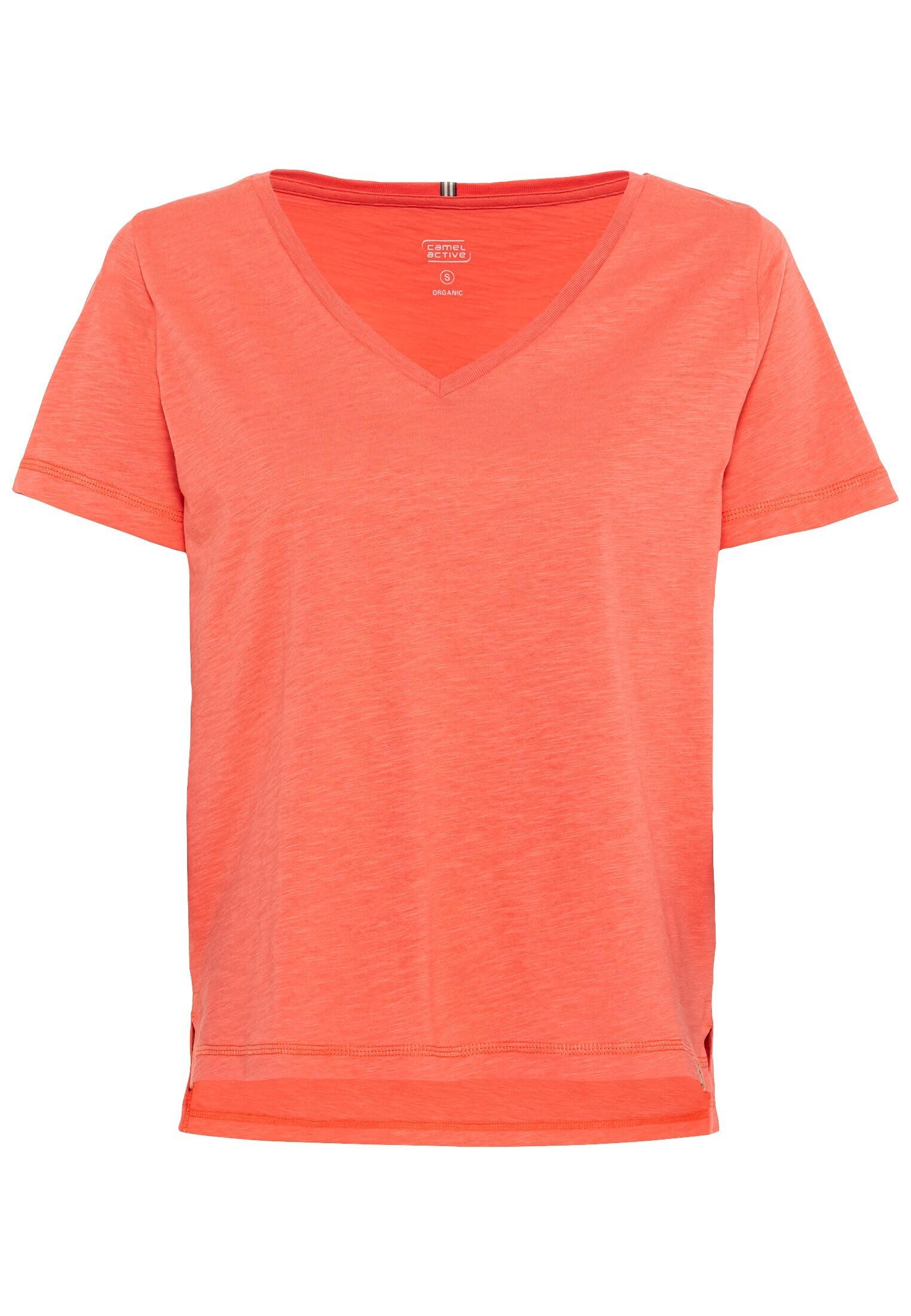 camel active Women's V-Neck T-Shirt Made of Organic Cotton, Melon, S