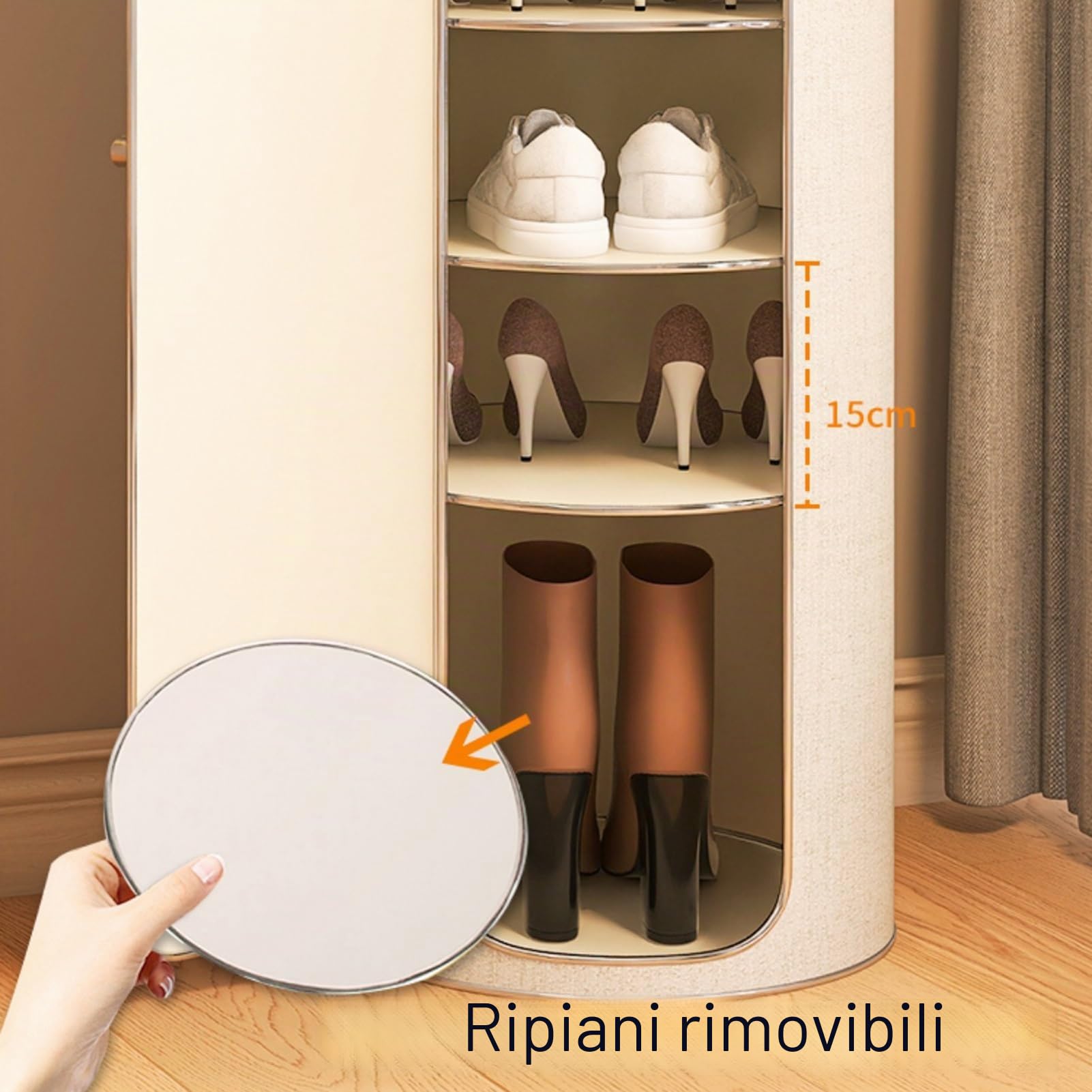 Scarpiera Organizzatore di Stoccaggio, Scarpiera Rotonda Autoportante Chiusa Verticale Alta per Ingresso, Armadio, Garage - Grande Stoccaggio Scarpe