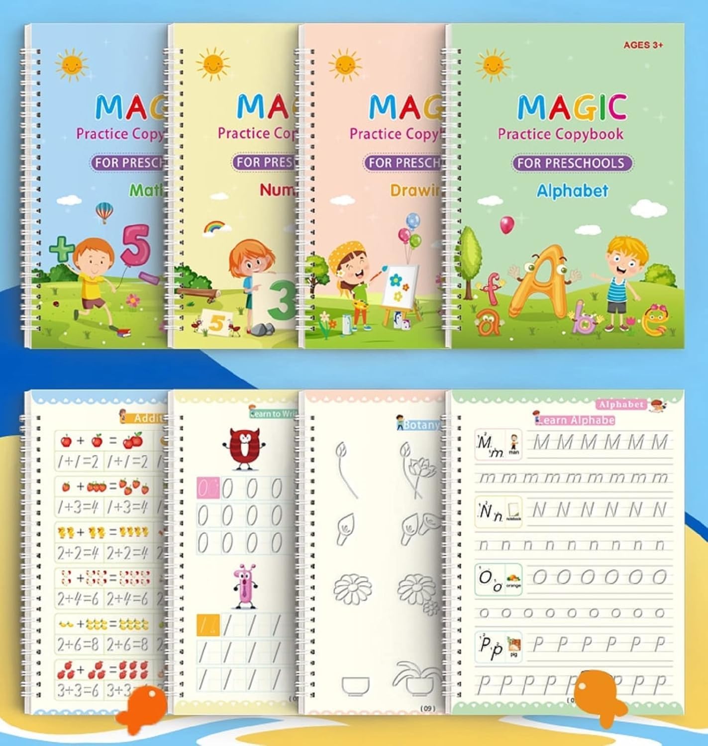 Reusable Magic Practice Notebook Writing Tool with Pen, Alphabet and Number Learning Book Pen with 10 Refills, Magic calligraphy books for kids-image-6