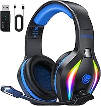 Fachixy FC100 Headset mit Mikrofon, 2,4G Wireless Gaming Headset für PS5, PS4, PC, Switch, Mac, Surround Sound Bluetooth Gaming Kopfhörer kabellos mit LED Licht, Über 50 Stunden Akkulaufzeit