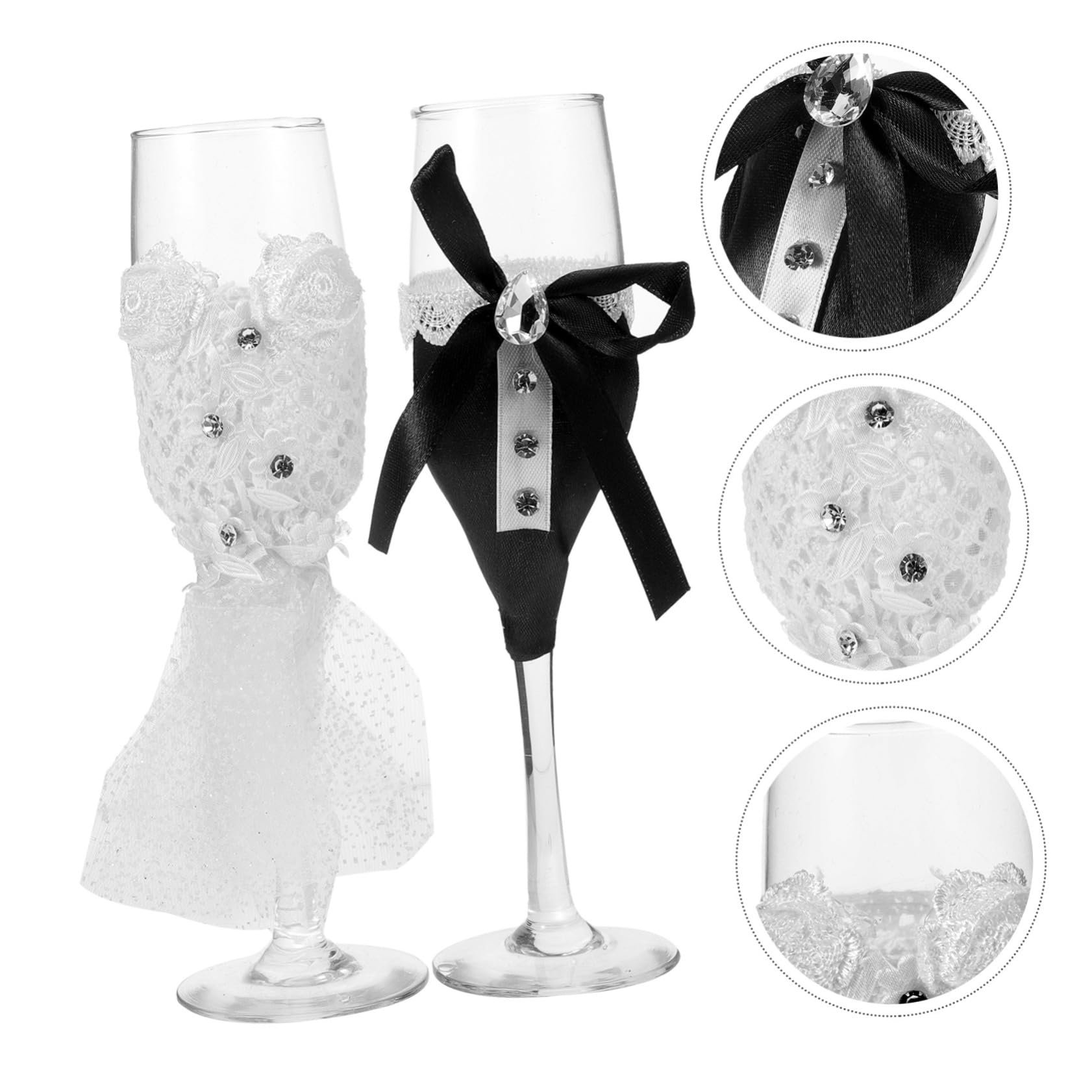 Abaodam Set de Copas de Boda para Brindis de Champán, 2 Piezas, Vidrio