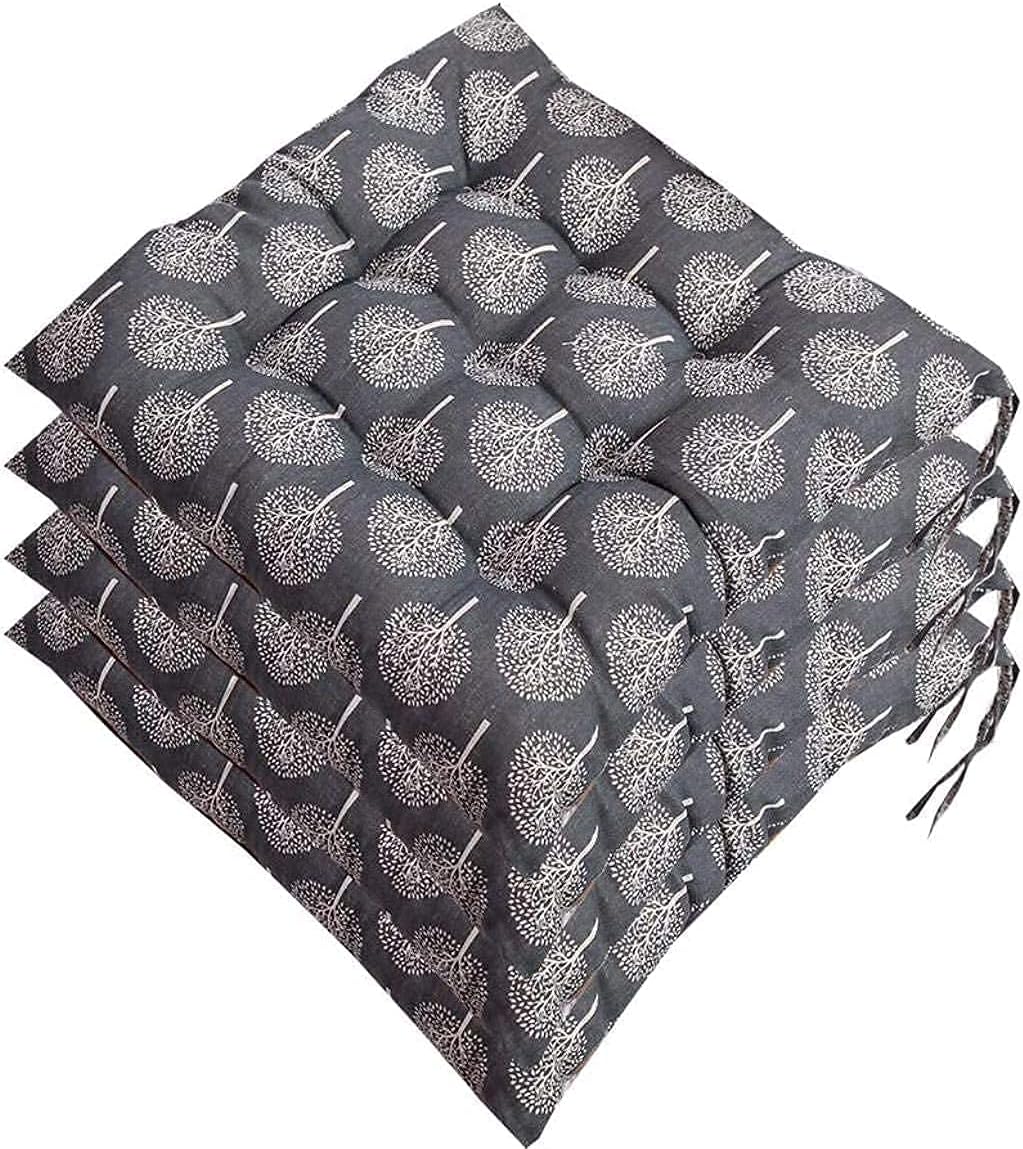 Chair-Pads,Set of 4 Square Chair Cushions,Dining Chair Pad Fabric Seat Cushion with Ties,Chair Pads for Outdoor Furniture 16x16 for Indoors and Outdoors Terrace