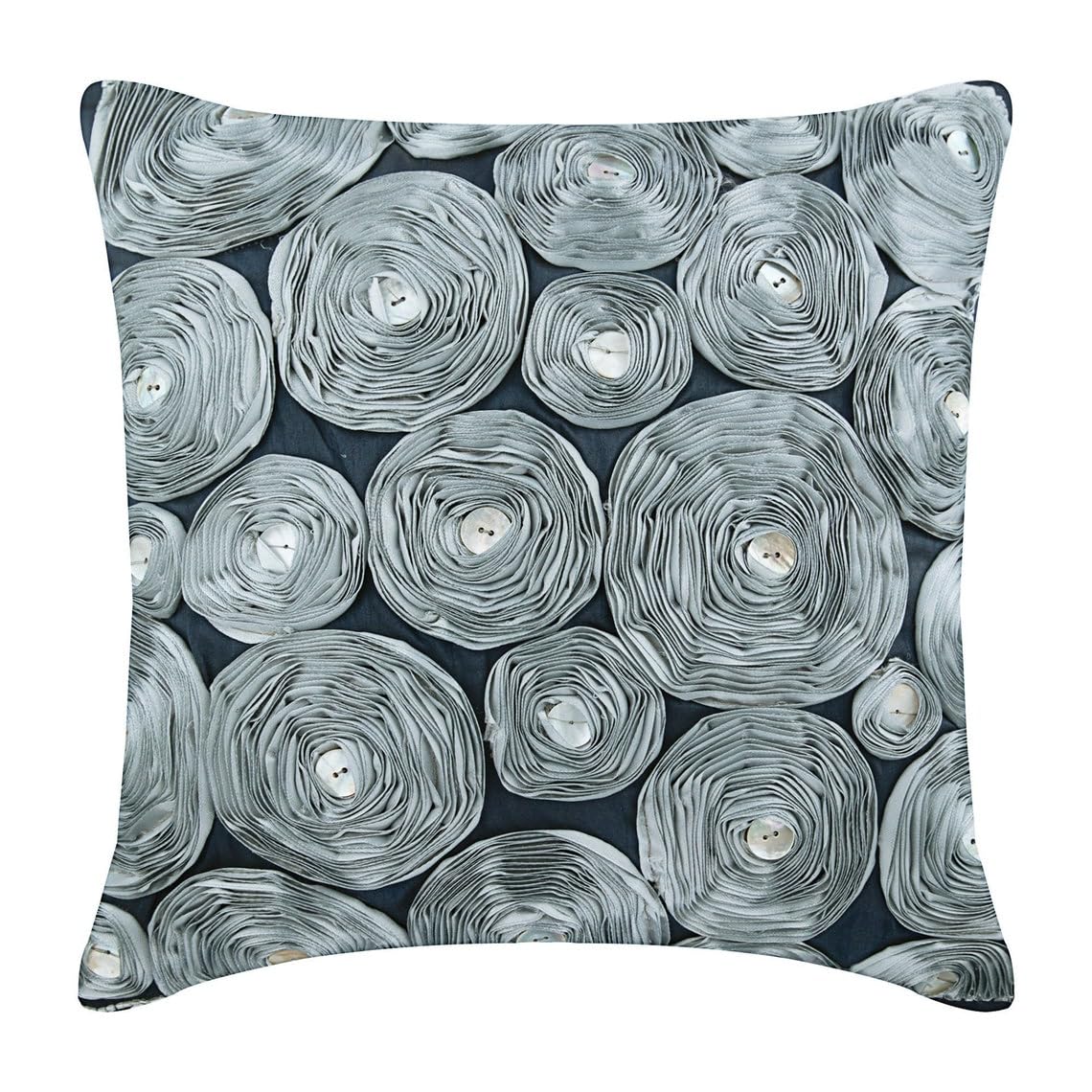 The HomeCentric Grey Throw Cushions Cover for Couch, Ribbon Grey Rose Flower Floral Theme Pack of 2, 50x50 cm (20"x20") Cushion Cover Floral Modern, Square Silk Cushions Cover French - Whirlwind โ image 1