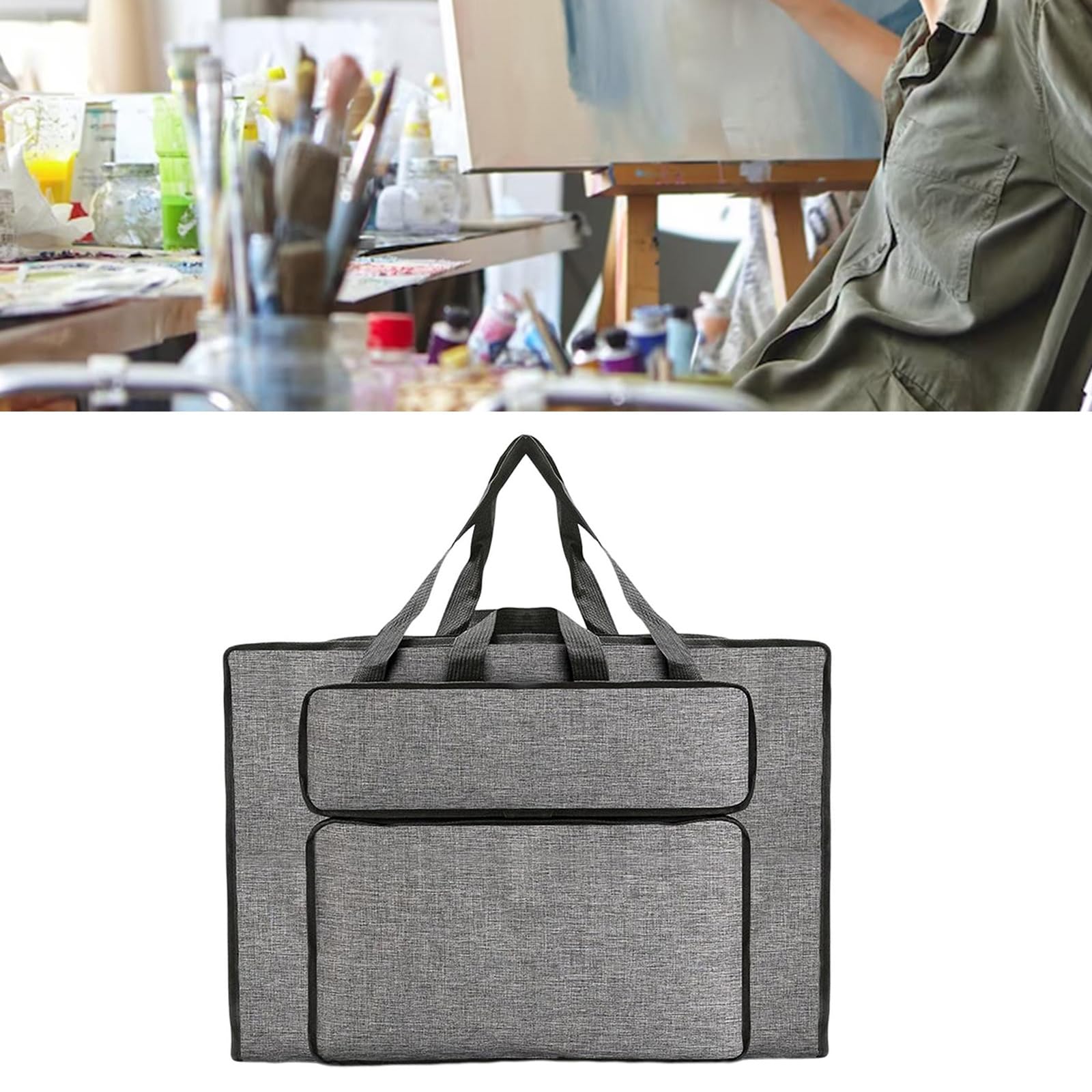 Bolsa de transporte pequeña para tablero de dibujo, bolsa de almacenamiento para artistas, dibujos, pósteres, bocetos, pinturas, etc, gris claro