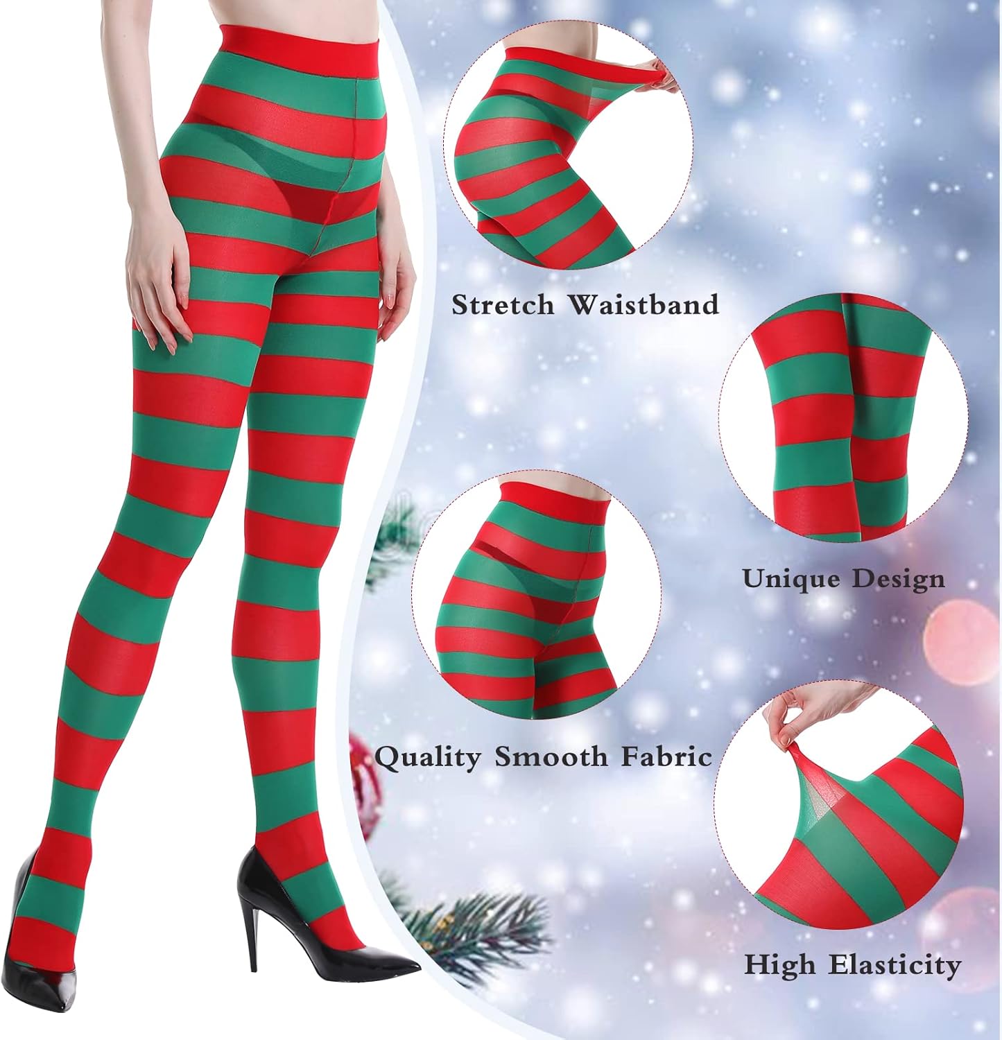 MANZI 2 Pairs Christmas Halloween Striped Tights Full Length Tights Thigh High Stocking Costume Accessory for Women Girls - Image 3