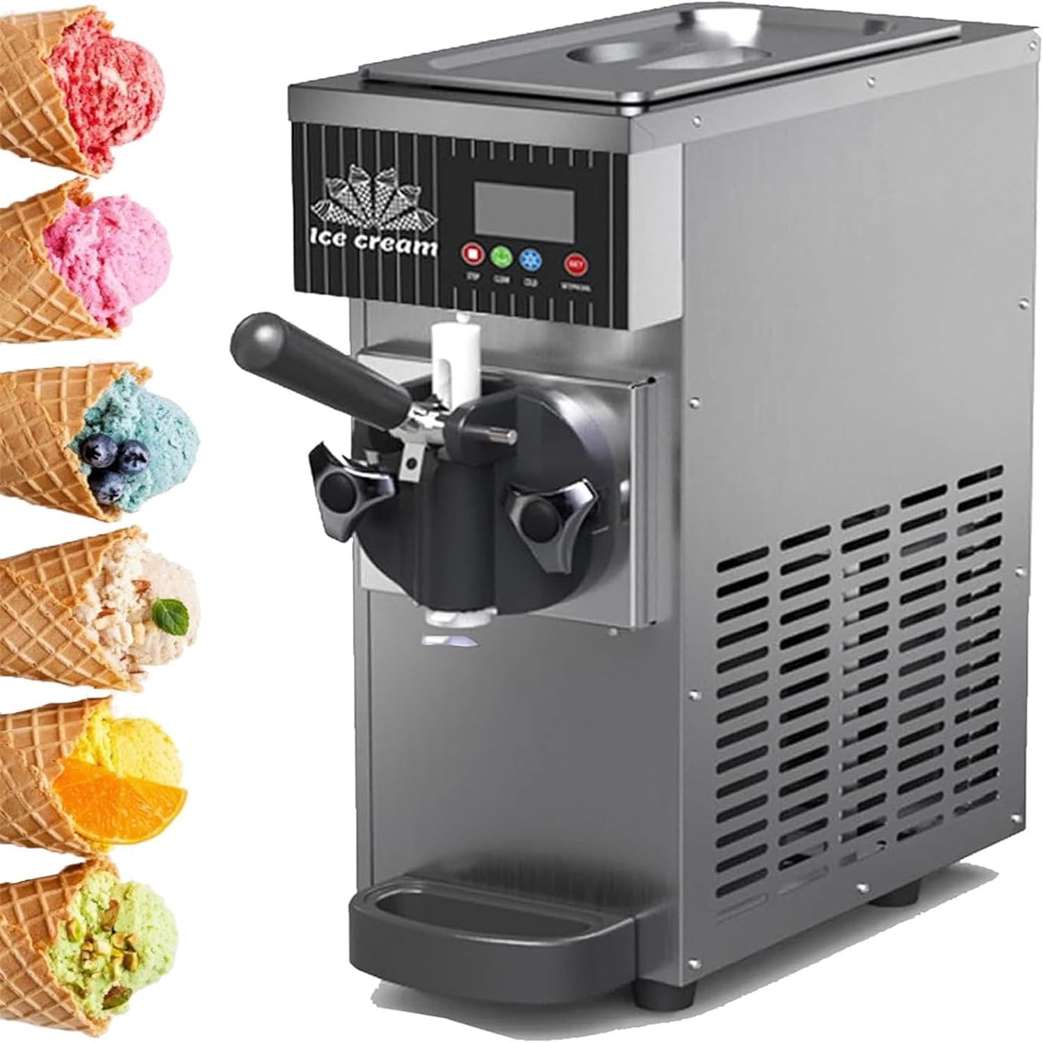 Máquina Comercial Helado Suave – Producción 4-8 Kg/H, Pantalla Led De 450 W, Máquina Helados, Dispensadores Compresor De Mostrador con Preenfriamiento Y Autolimpieza Grey