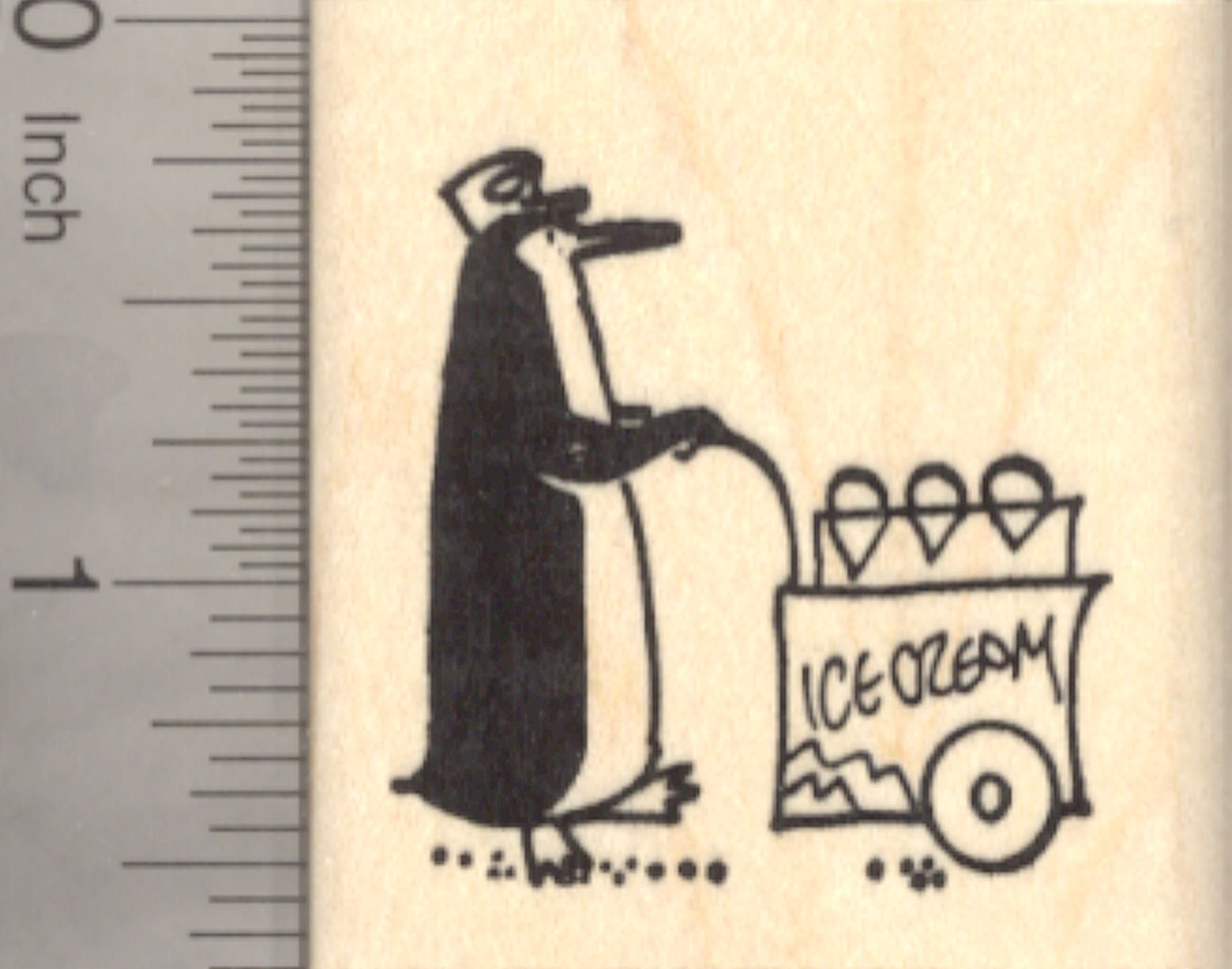Penguin Ice Cream Cart Rubber Stamp, Frozen Dessert Vendor