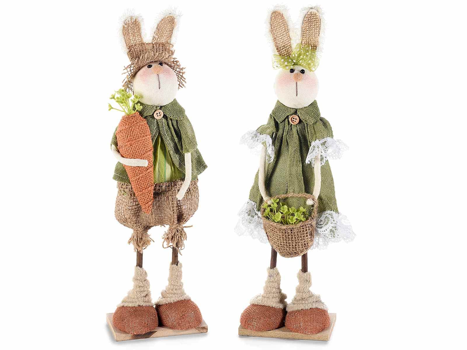 Gruppo Maruccia - Conigli Pasquali con Abito in Juta - Set da 2 Decorazioni Artigianali per Casa e Negozi - Idea Regalo Pasqua - Altezza 37 cm