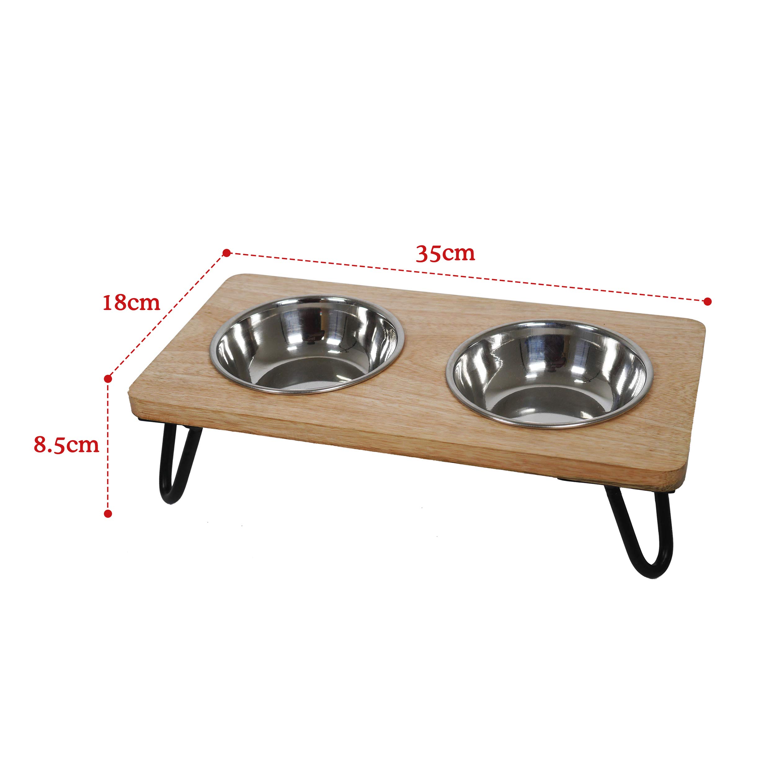 Rosewood Gamelle surélevée en Bois pour Chiens et Chats de Petite et Moyenne Taille avec Un Support surélevé Robuste et Deux gamelles d'eau et de Nourriture en Acier Inoxydable, Taille M