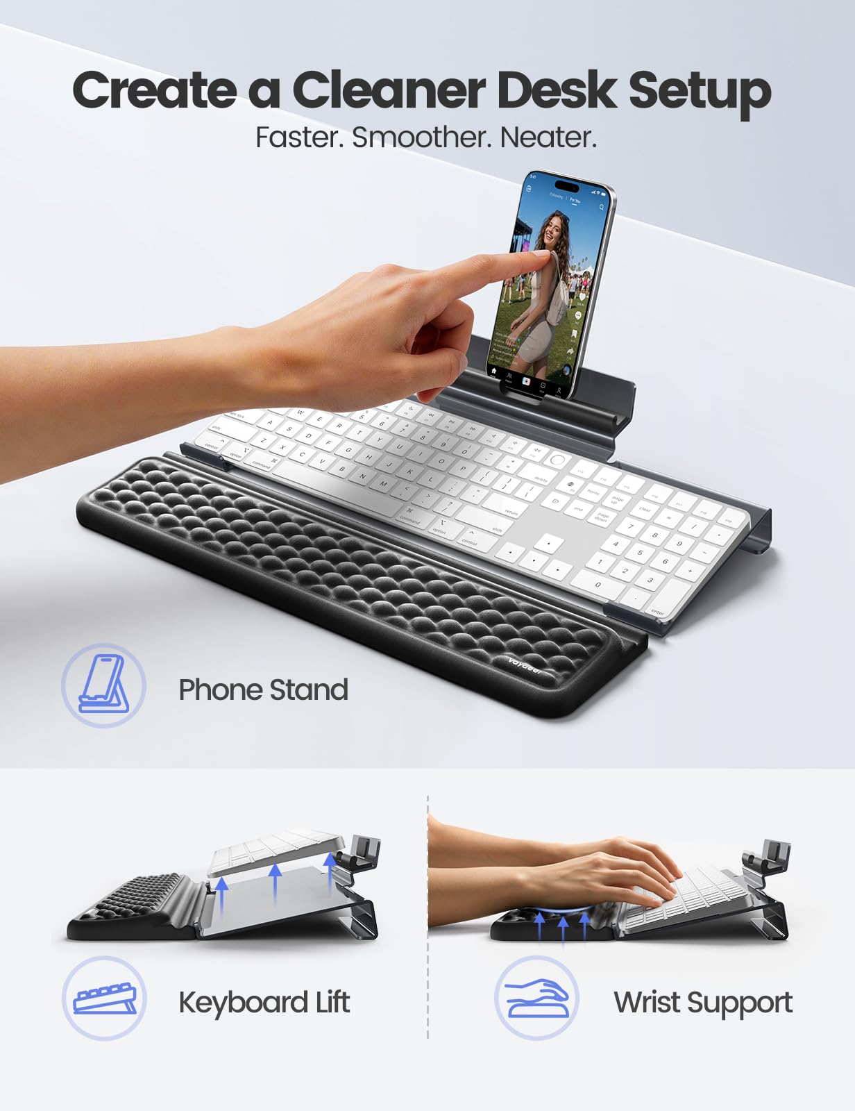 VAYDEER Repose-poignet ergonomique pour clavier avec rehausseur
