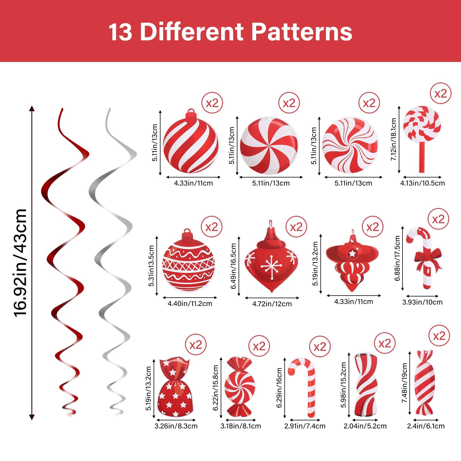 YUDAEE 26Pcs Christmas Hanging Swirl Decorations - Xmas Tree Ceiling Decor for Holiday Party, Red - Image 2