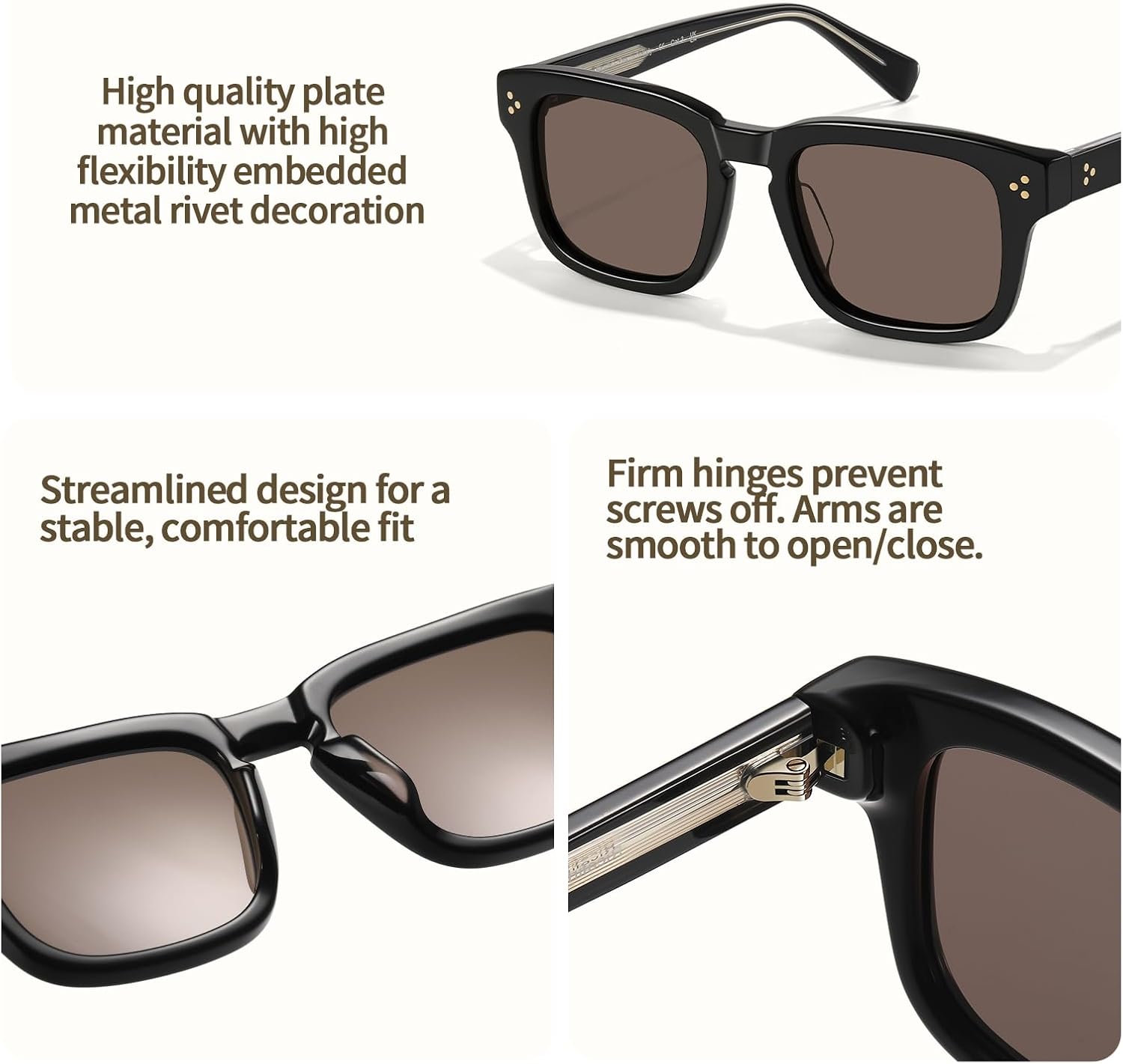 Retro Polarized Sunglasses for Men, UV400 Protection & Handmade Acetate Frame, Classic Rectangular Design