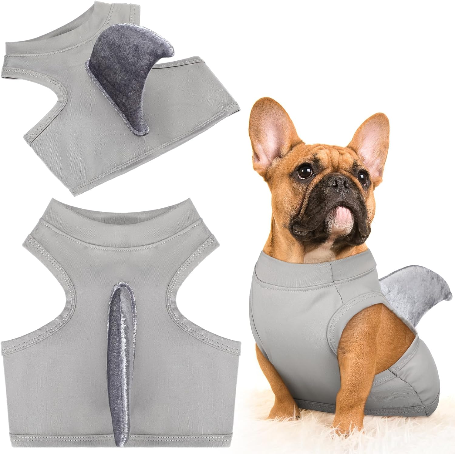 2 Pcs Halloween Dog Shark Costumes Fish Fin Dog Costume for Dogs Puppy Cosplay Birthday Party Outfit (Medium)