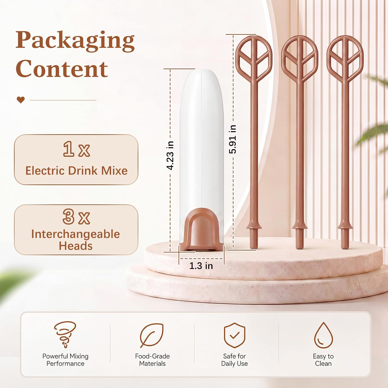 Handheld Electric Drink Stirrer with 3 Heads, Portable Formula Maker