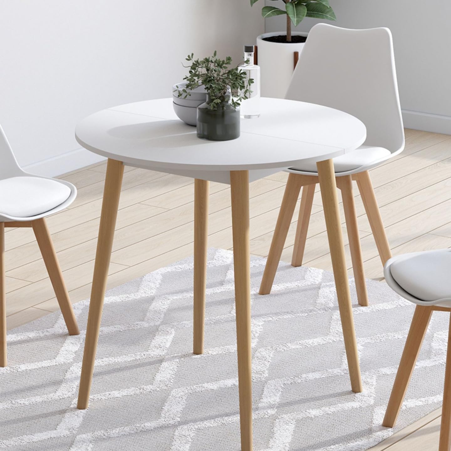 IDMarket – Mesa de comedor fija redonda Angela 80 cm blanco y madera