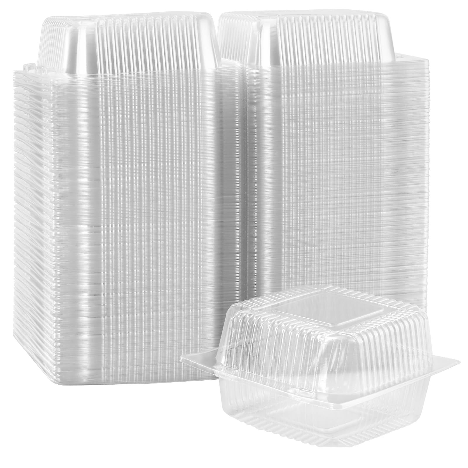 Sinjeun Transparent 200 Pcs 5.3 Inch Cake Slice Boxes, Clear Individual Cupcake Container, Square Small Cake Boxes With Lids For Cake Portions Bread Hamburger Sandwiches Dessert
