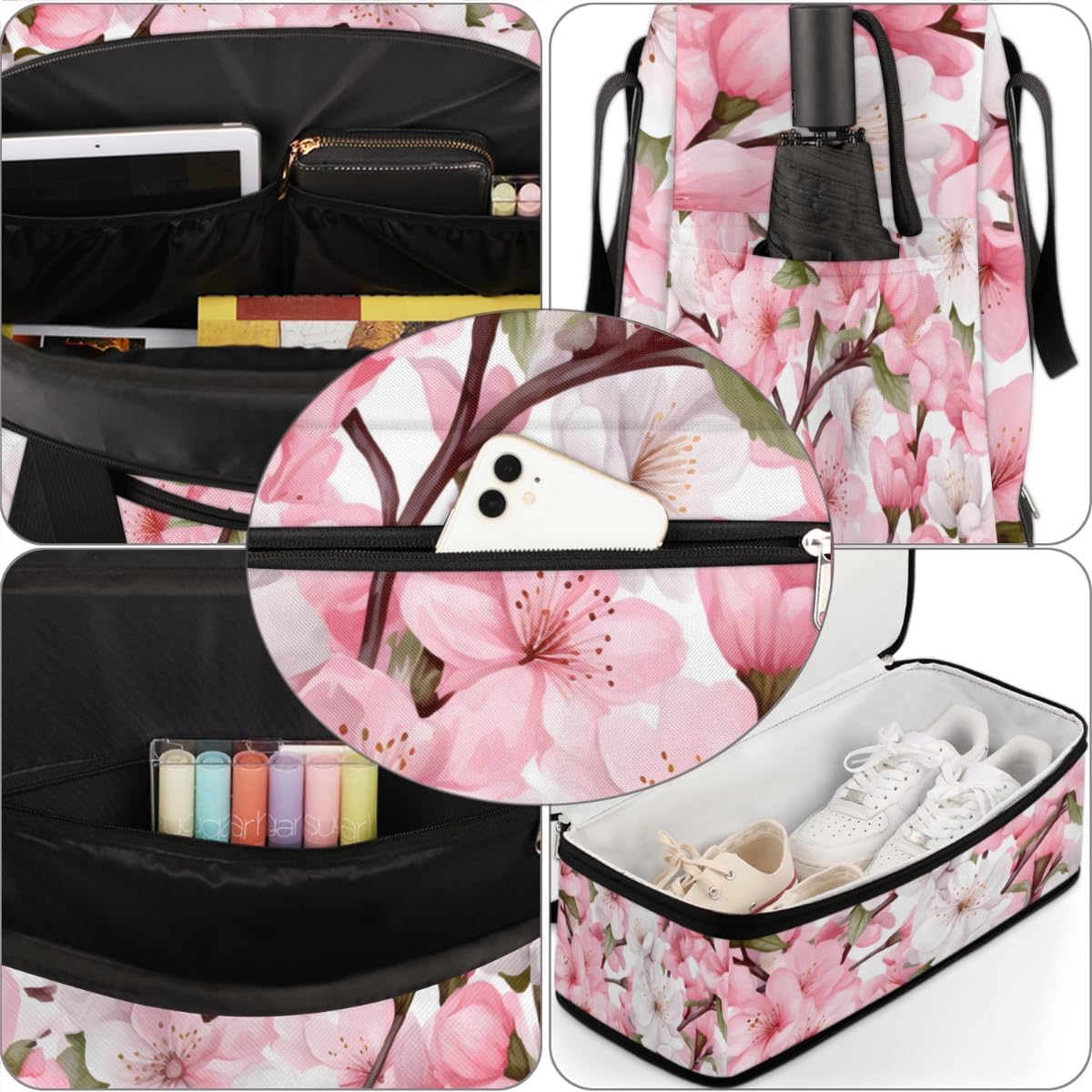 QsirBC Cherry Blossom Spring Theme Gym Bag for Women Duffle Tote with Shoes Compartment Men Weekender Duffel for Dance Travel Sports Swimming Overnight