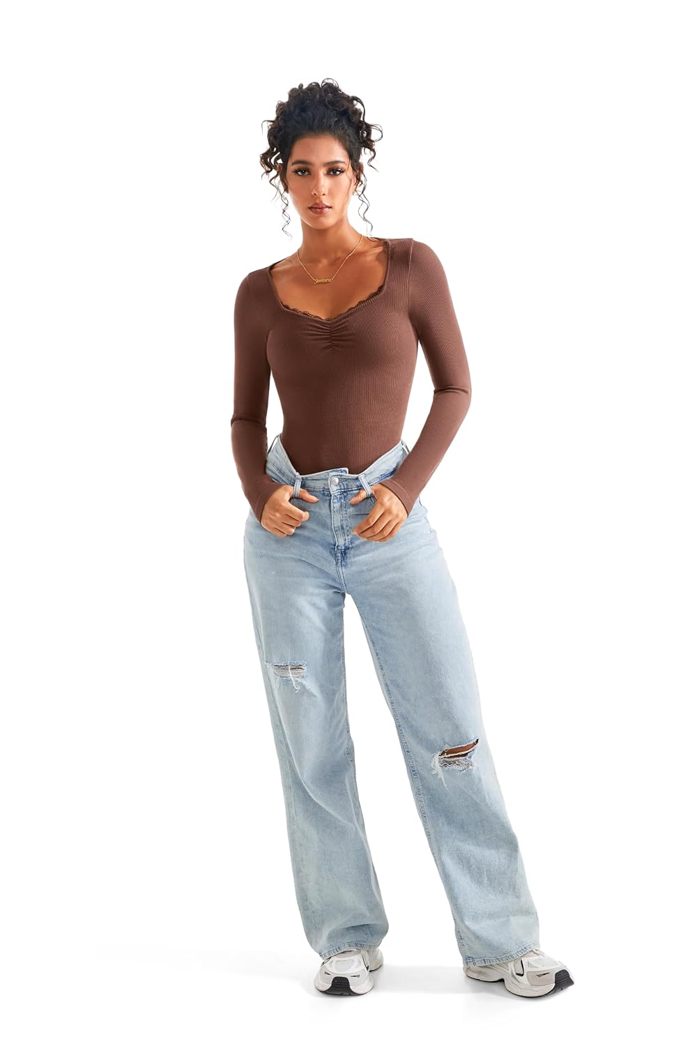 SUUKSESS Sweetheart V Neck Long Sleeve Tops - Image 4