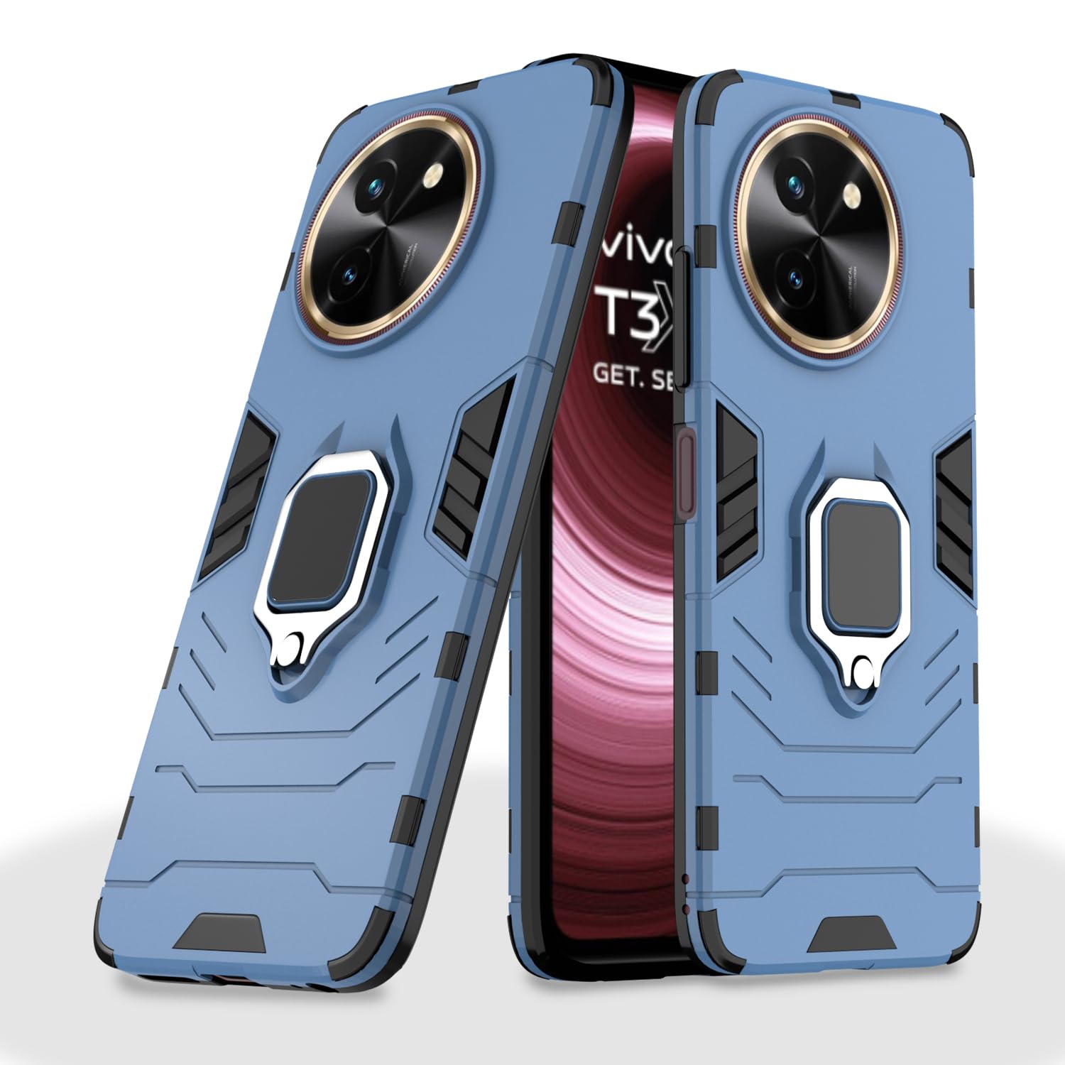 Pikkme Vivo T3x 5G / Vivo Y200i 5G Back Cover | D5 Tough Armor Bumper | 360 Protection Case | Ring Holder Stand Case for Vivo T3x 5G / Vivo Y200i 5G (Blue) (B0D4YWL9W7) Amazon Price History, Amazon Price Tracker