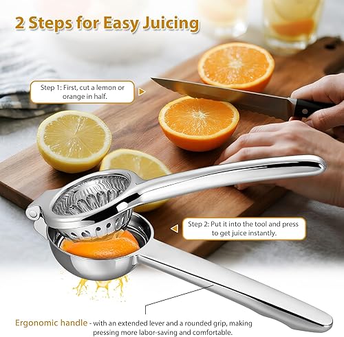 Miniatura 3 de Exprimidor de limón,Exprimidor de mano de acero inoxidable resistente con tazón grande,Exprimidor de prensa manual Exprimidor de lima