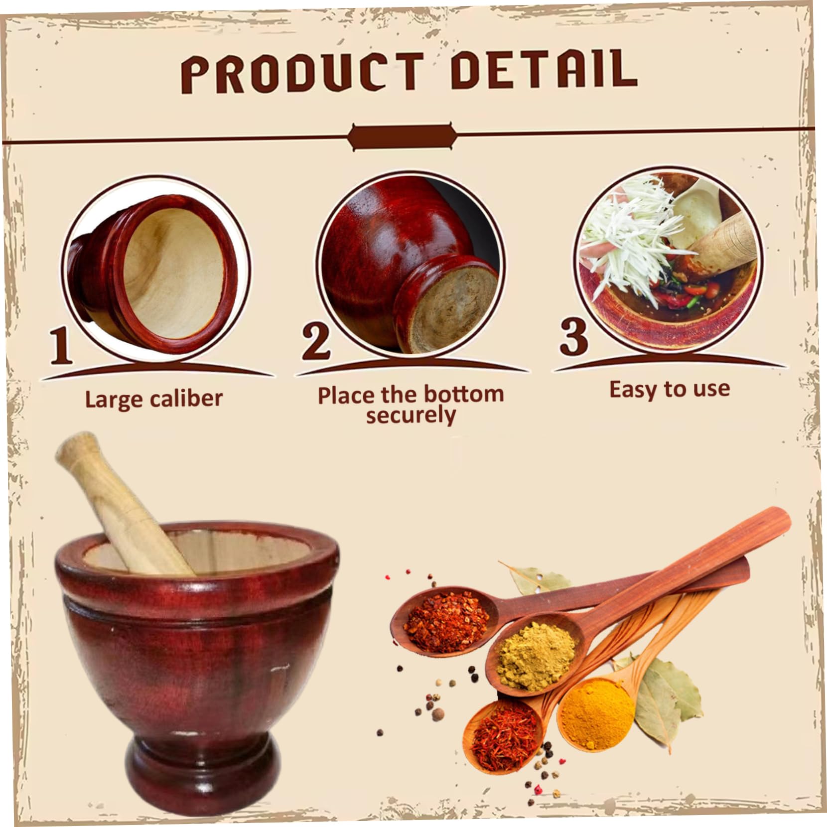Mortero y maja de madera, 6 pulgadas seguro manual Natrua Juego de mortero y maja de madera Herramienta de cocina tailandesa para moler hierbas, ajo, ensalada de papaya